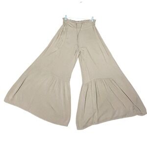 Sound Style Palazzo Pants Womens M Tan Smocked Waist Tiered Wide Leg Boho Beach